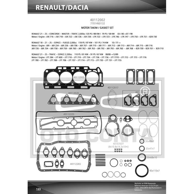 Renault 21 Motor Contası Takım Alt + Üst 1991-1997