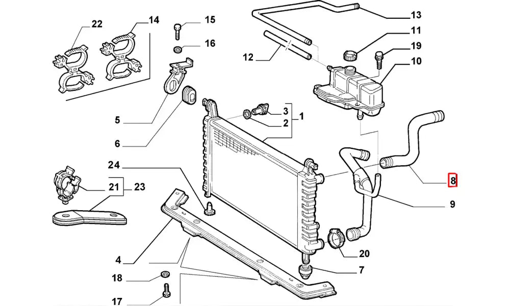 Siena Motor Radyatörü Alt Hortumu Şema