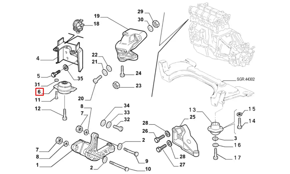 Albea Motor Ön Bağlantı Takozu Şema