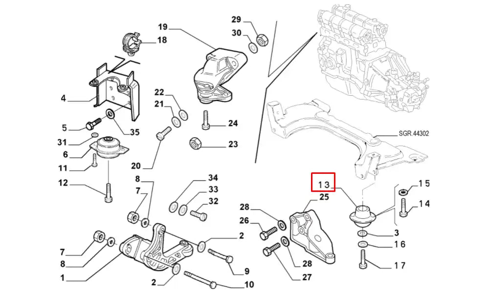 Albea Motor Arka Bağlantı Takozu Şema