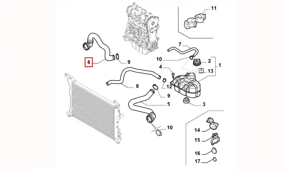 Grande Punto Motor Radyatörü Üst Hortumu Şema