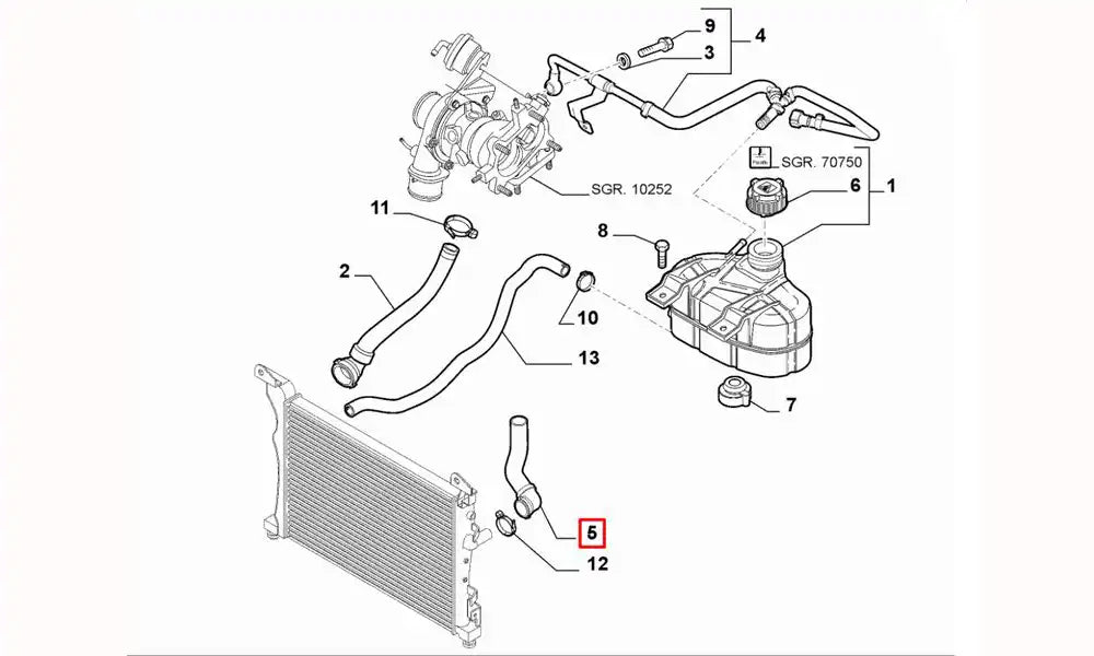 Grande Punto Motor Radyatörü Alt Hortumu Şema