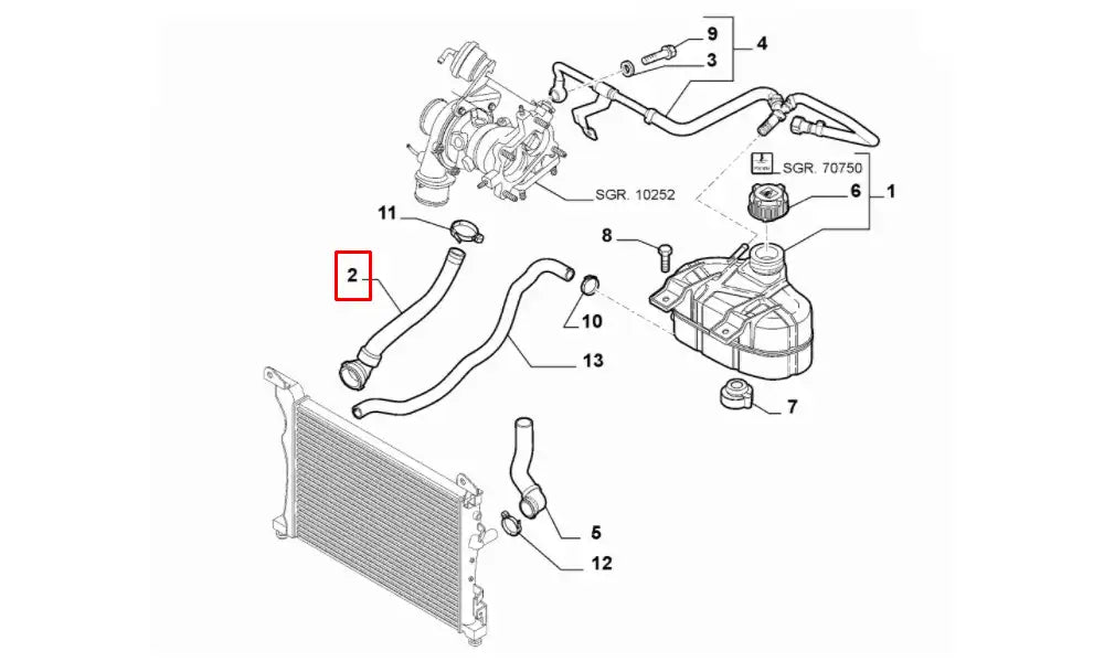 Grande Punto Motor Radyatörü Alt Hortumu Şema