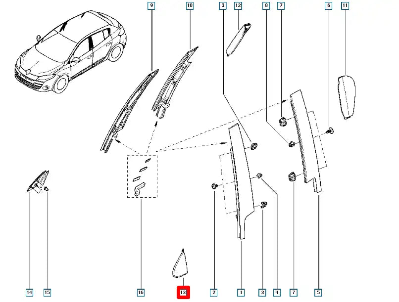Megane Kapı Ayna Köşe Plastiği Şema
