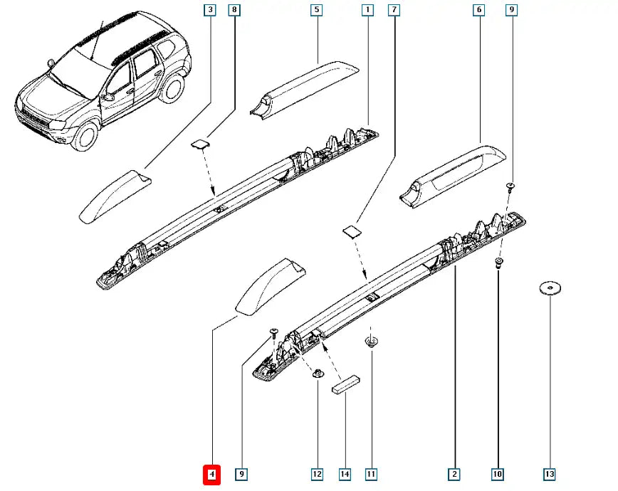 Duster Tavan Barı Kapağı Şema
