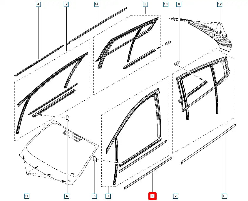 Megane Kapı Cam Fitili Şema