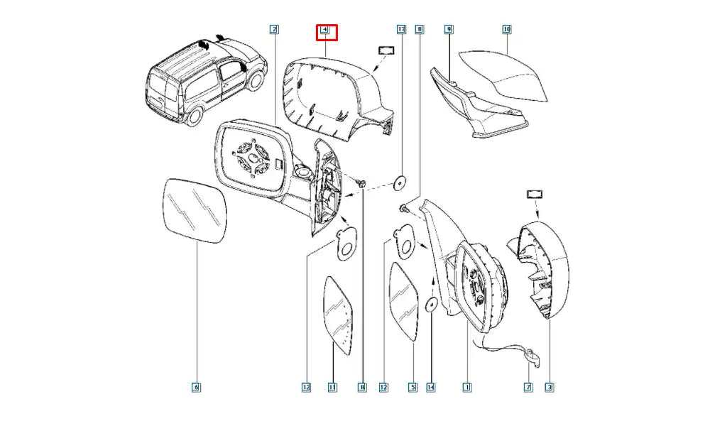 Kangoo Yan Ayna Kapağı Şema