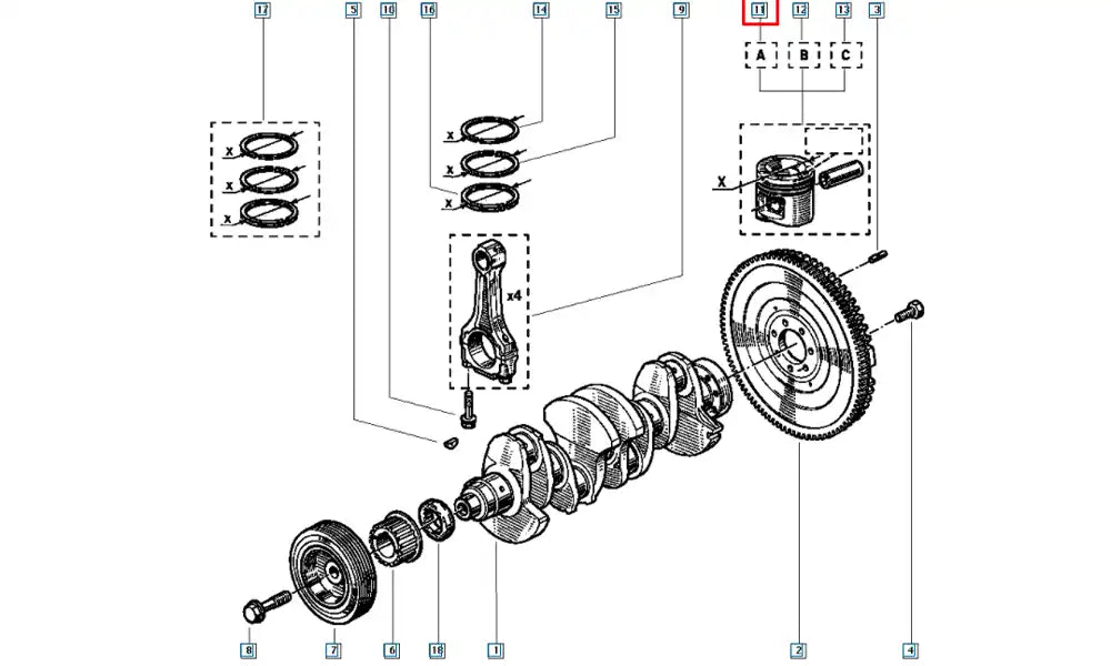 Laguna Silindir Onarım Seti (Piston, Segman) Şema