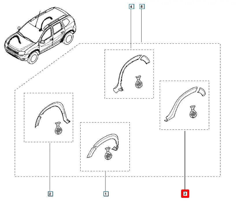 Duster Çamurluk Ağzı Kaplama Plastiği Şema