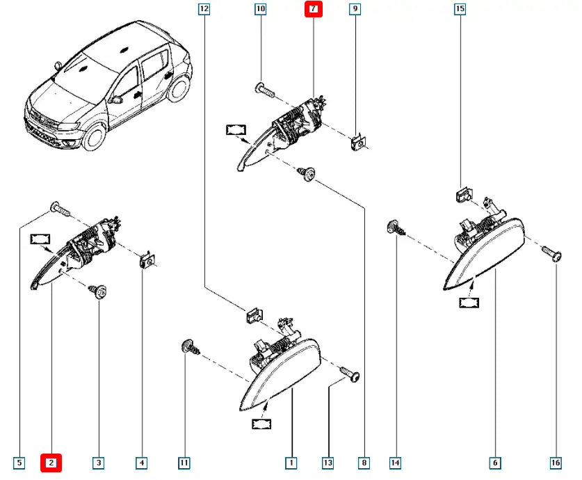 Sandero Kapı Dış Açma Kolu Şema
