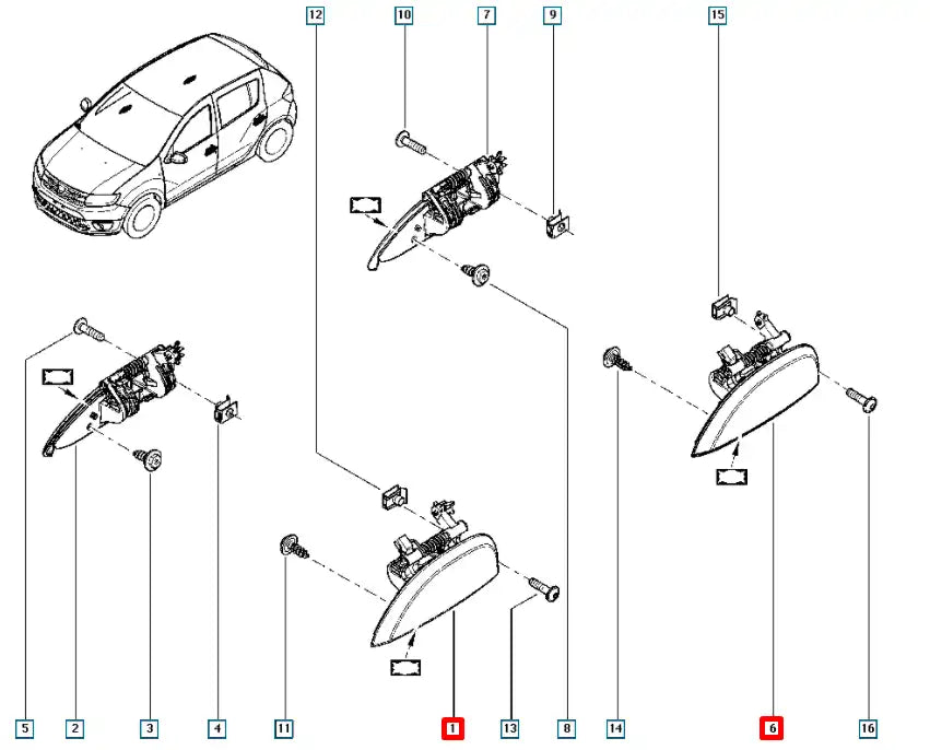 Clio Kapı Dış Açma Kolu Şema