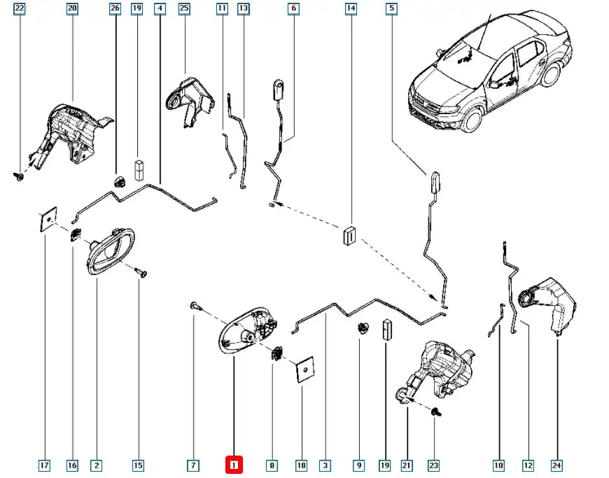 Clio Kapı İç Açma Kolu Şema