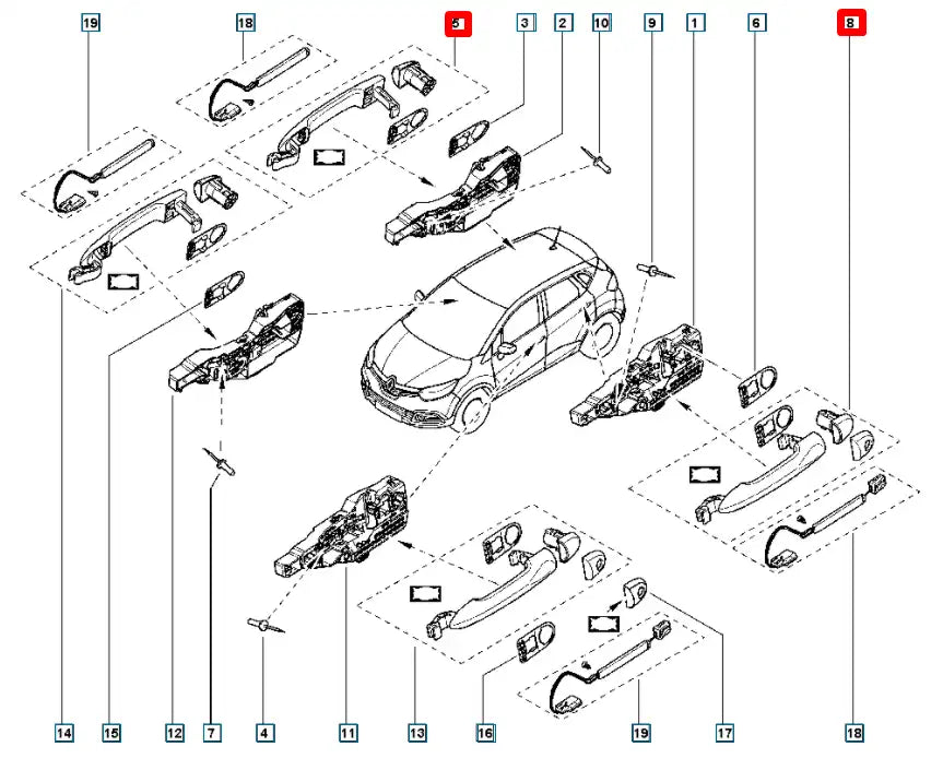 Megane Kapı Dış Açma Kolu Şema