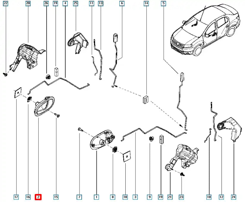Clio Kapı İç Açma Kolu Şema
