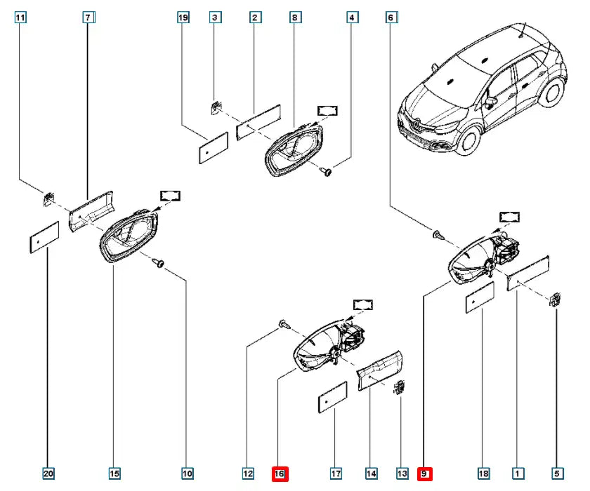 Megane Kapı İç Açma Kolu Şema