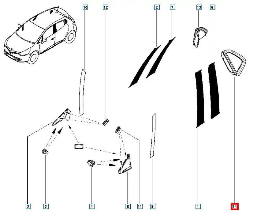 Clio Arka Kapı Dış Köşe Plastiği Şema