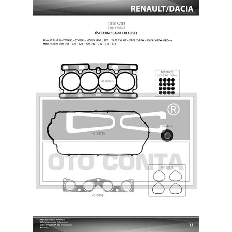 Clio Motor Contası Takım Üst 1990-2012 Oto Conta 7701475822