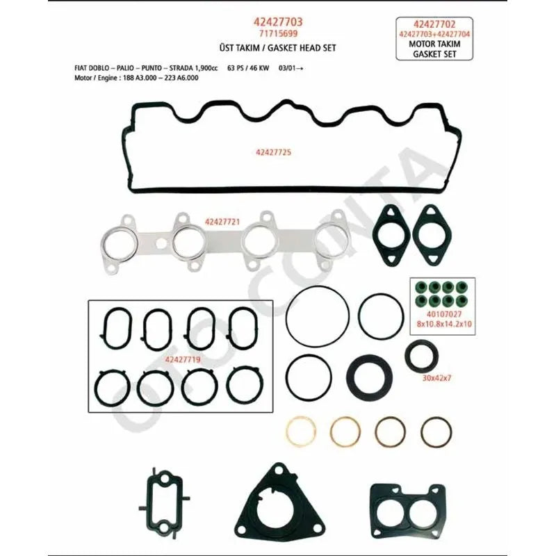Doblo Motor Contası Takım Alt + Üst 2001-2005 